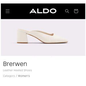 Sz 7.5 Aldo Brerwen White Leather Square Toe Block Heel Slip On Mule Shoes‎